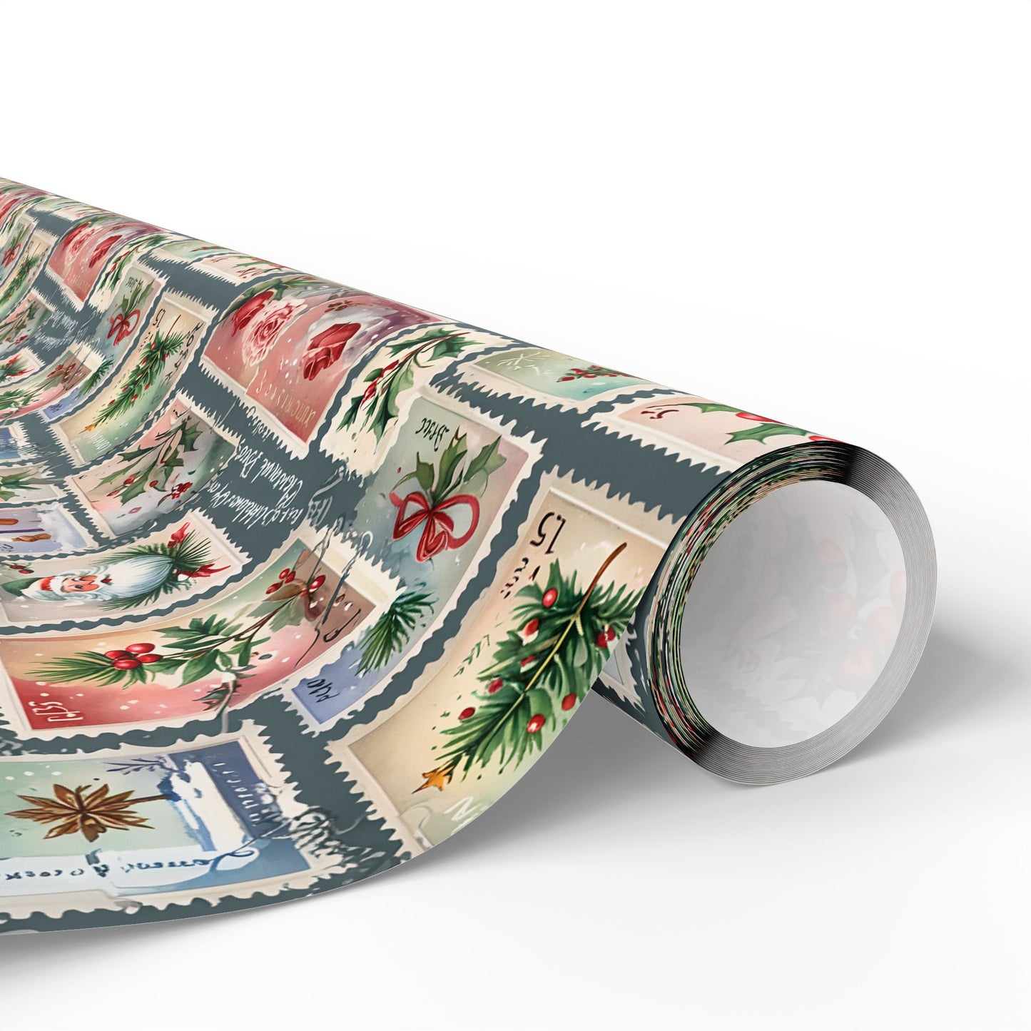 First - Class Festive – Vintage Holiday Stamps Wrapping Paper