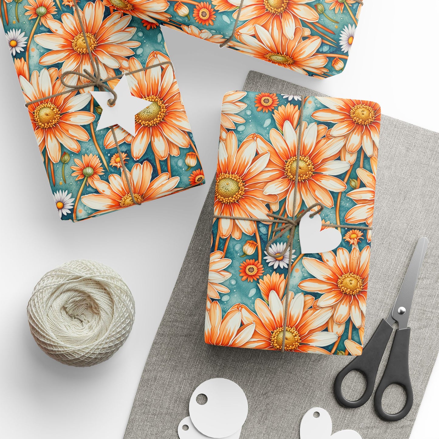 Vibrant Orange Floral Wrapping Paper