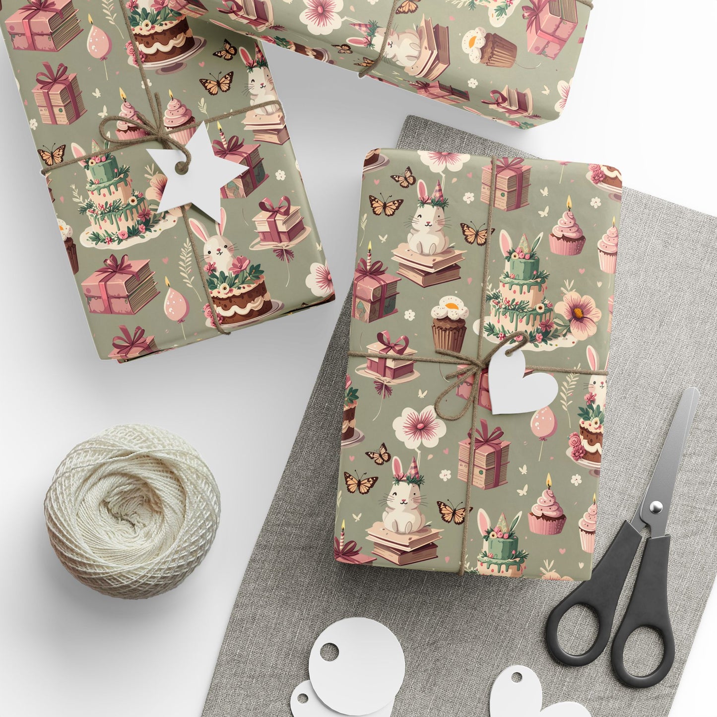 Festive Bunny & Cake Wrapping Paper Roll