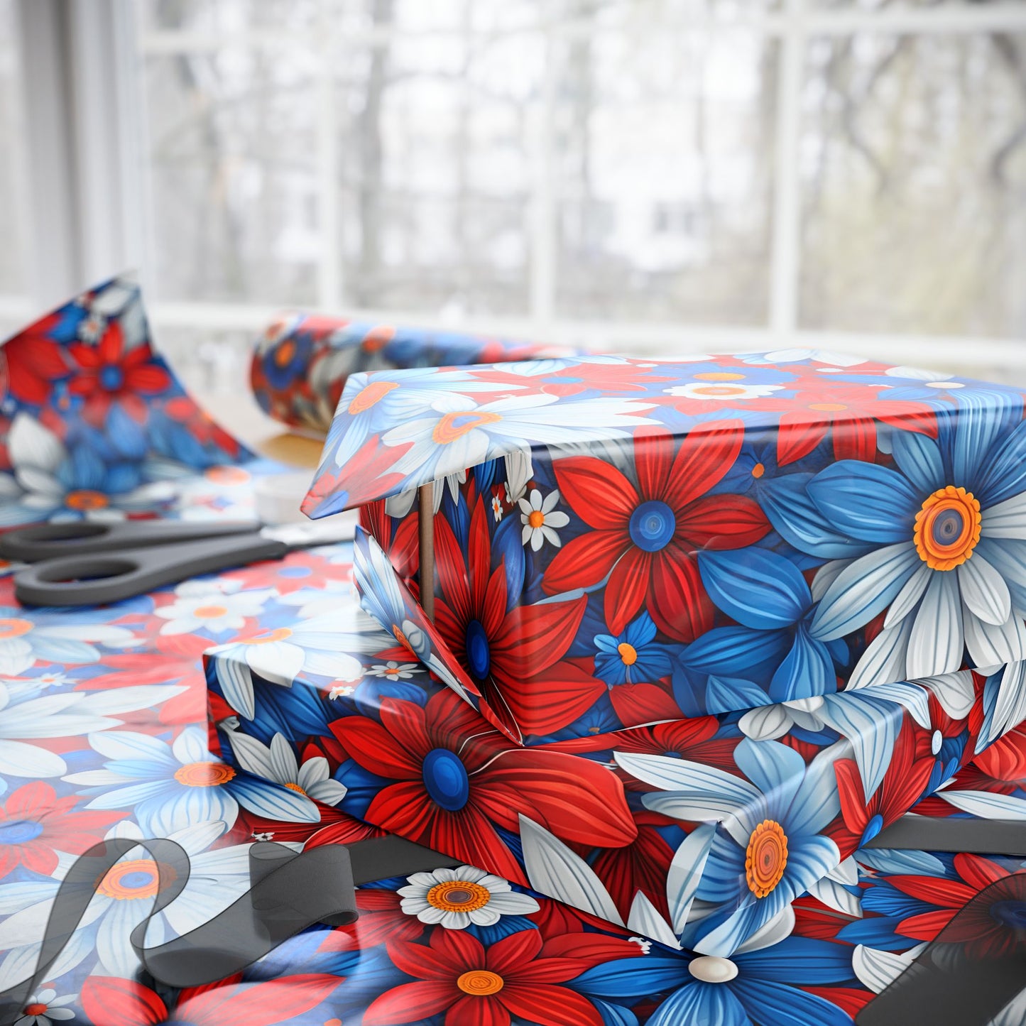 Red White Blue Daisy Floral Design