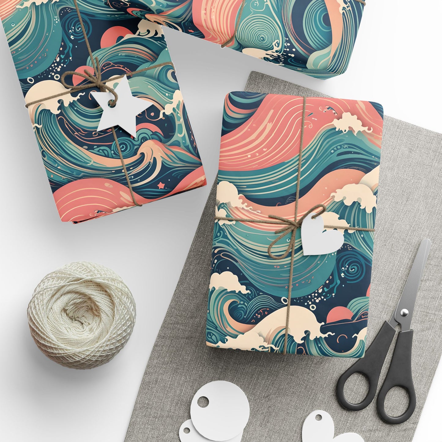 Ocean Wave Wrapping Papers - pink and blue