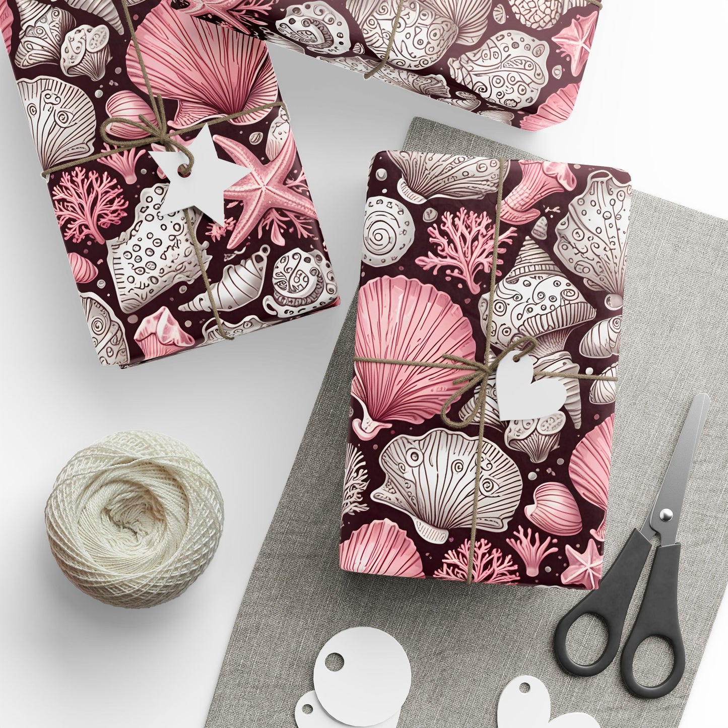 Pink Seashell Beach Theme Wrapping Paper