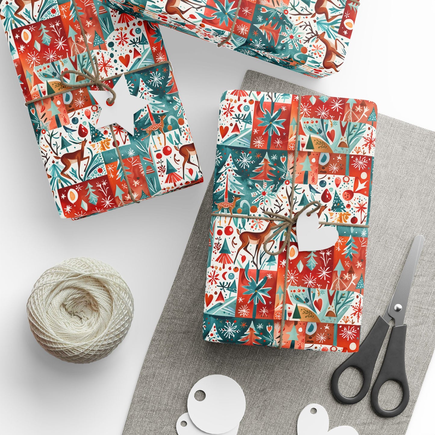 Patch Me If You Sleigh – Abstract Holiday Reindeer Wrapping Paper