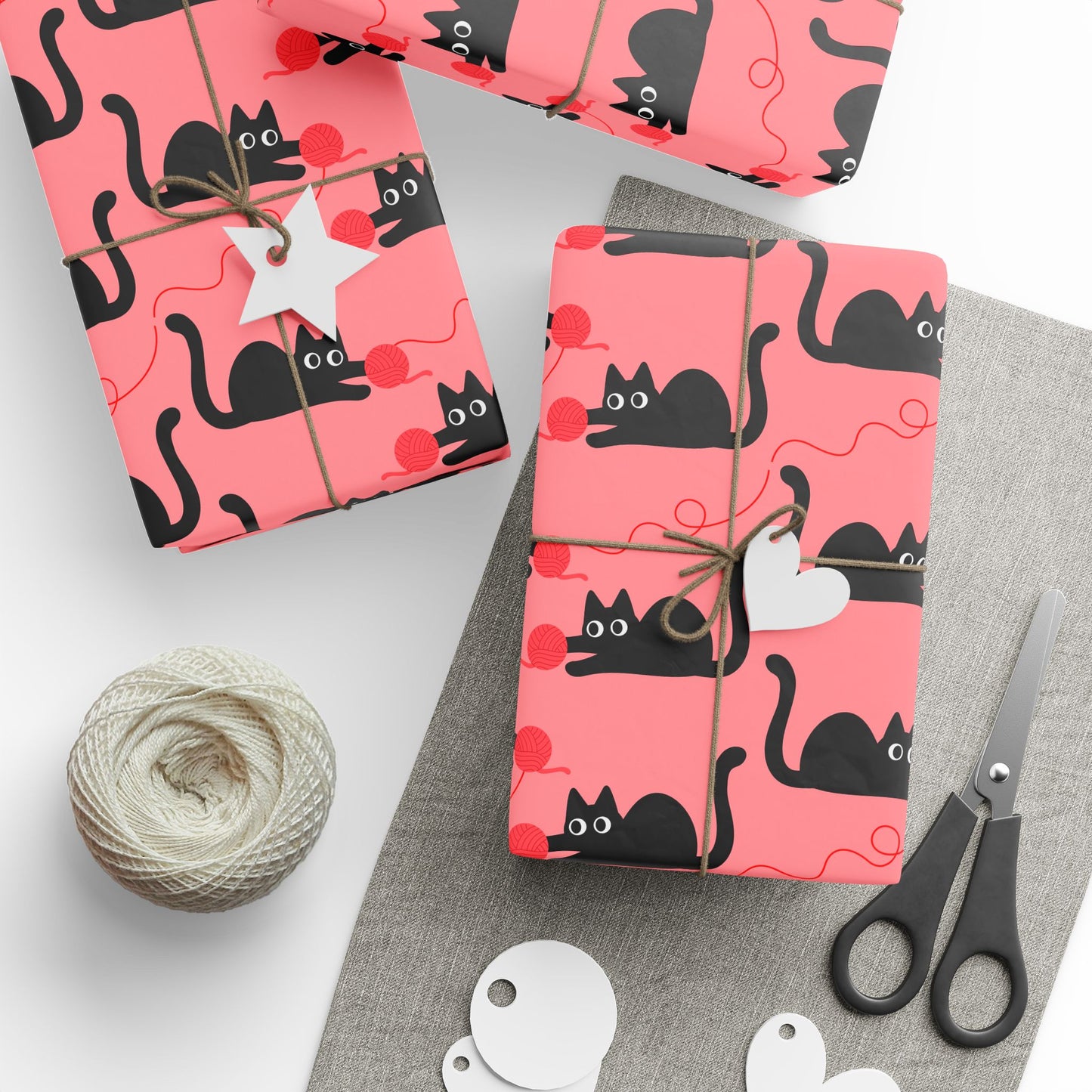 Pink Cat Wrapping Paper – Playful Black Kitty Design for Every Occasion