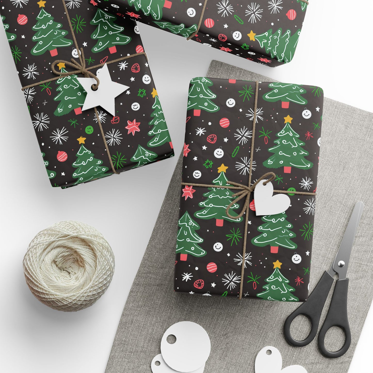 Merry Mischief – Doodled Christmas Tree Wrapping Paper