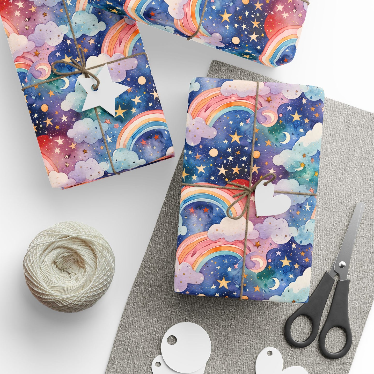 Celestial Rainbows – Whimsical Night Sky Wrapping Paper