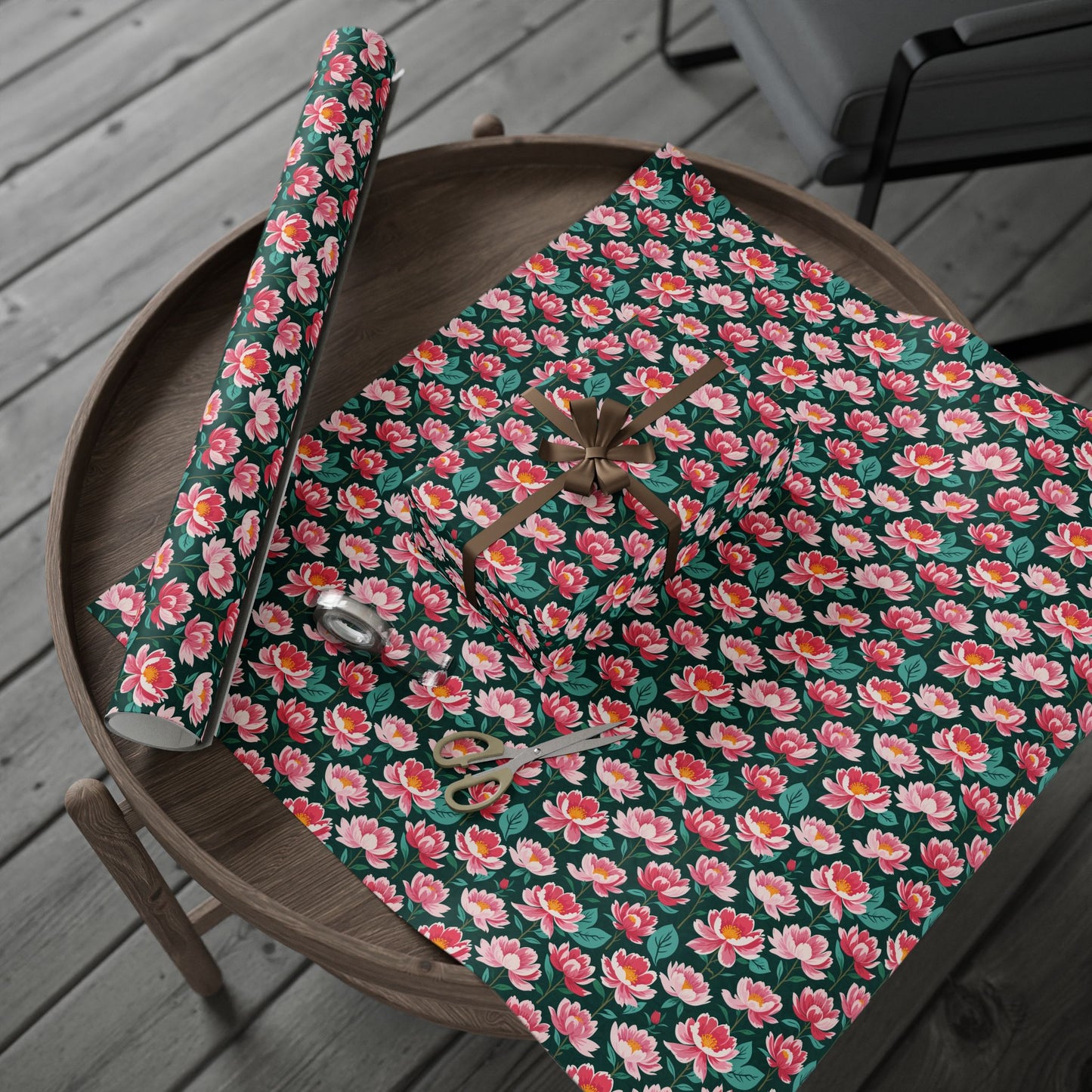 Pink & Green Floral Gift Wrapping Paper