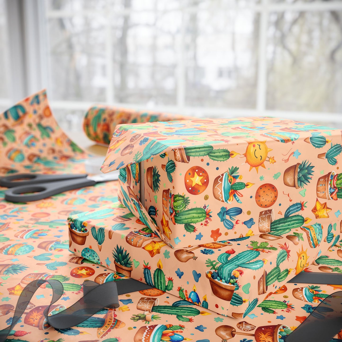 Cactus Pattern Birthday Wrapping Paper