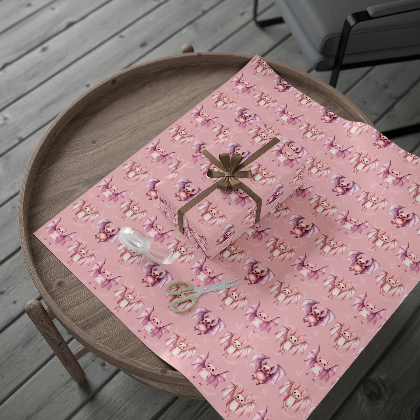 Batty & Blush – Pink Watercolor Bat Wrapping Paper