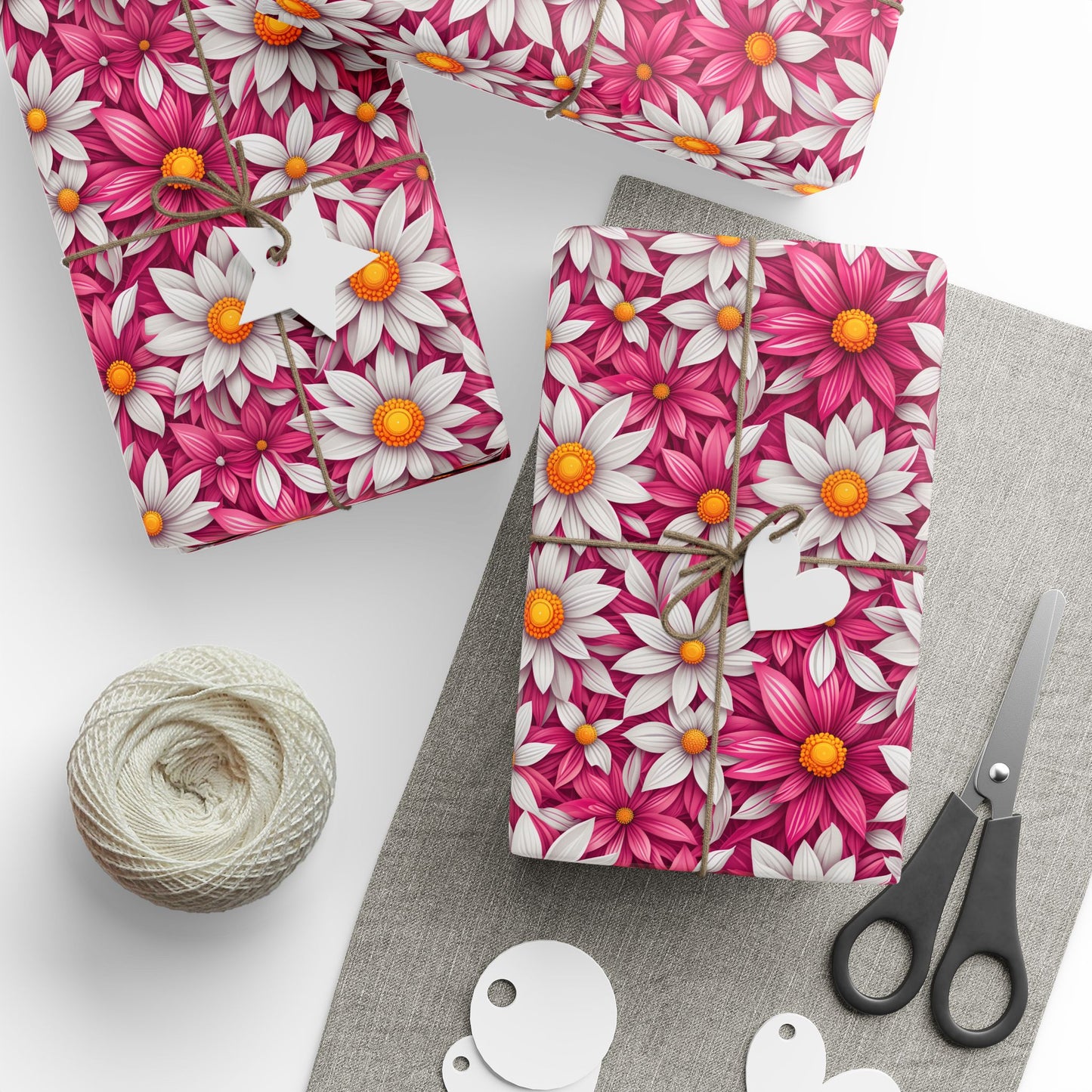 Pink & White Daisy Floral Gift Wrap Paper
