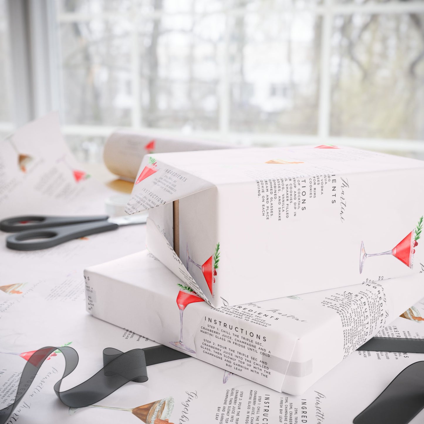 Tipsy Tinsel & Toasty Tidings - Cocktail Recipe - Print Wrapping Paper