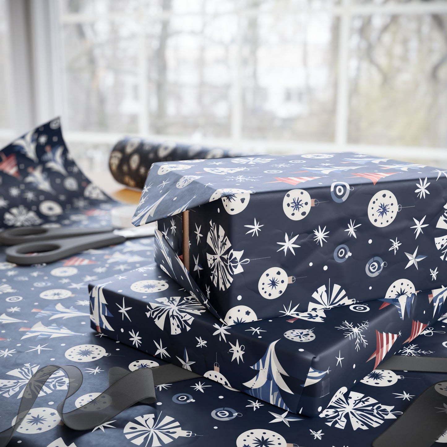 Stylish Navy Christmas Gift Wrap