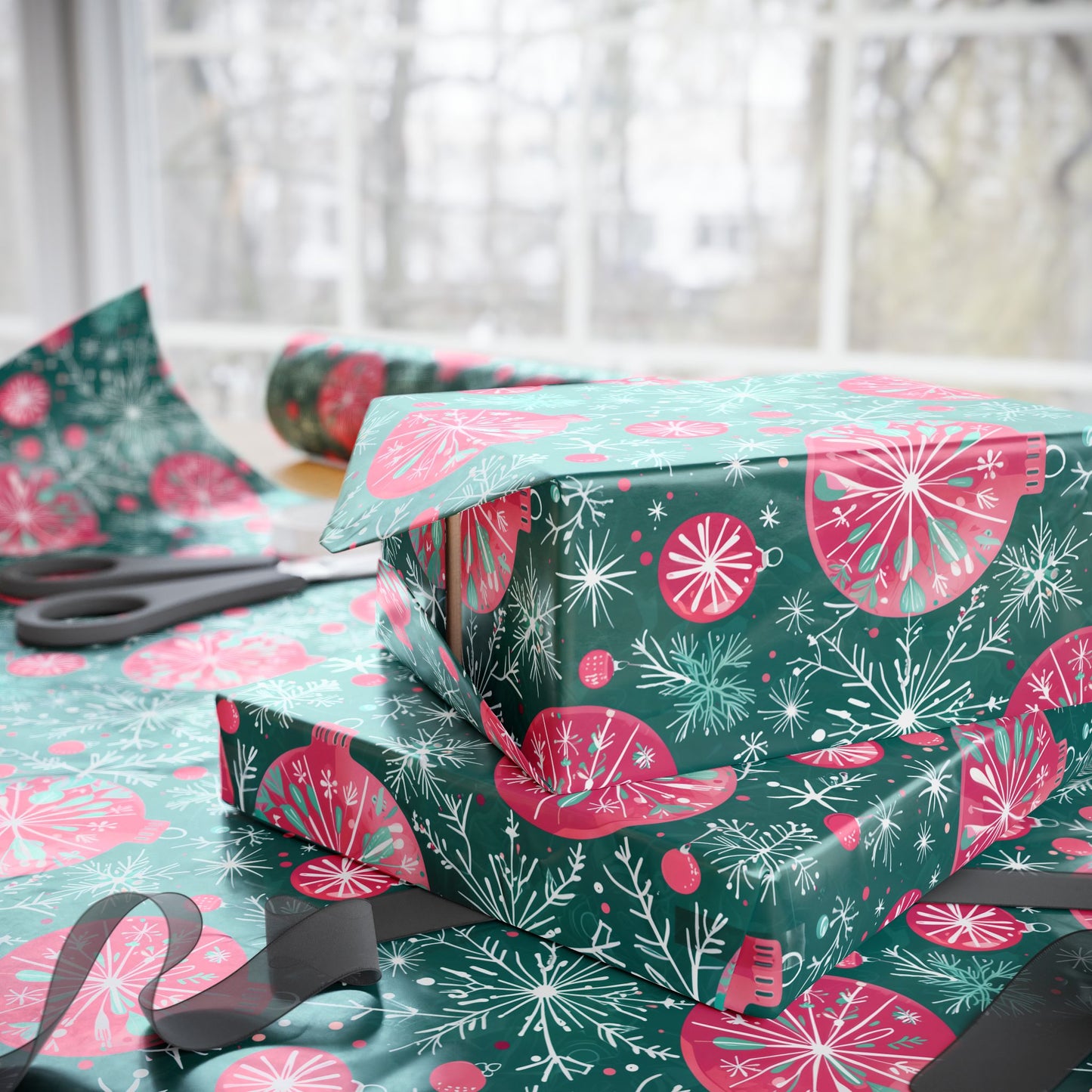 Bauble Bounce & Mistletoe Pop – Retro Holiday Ornament Wrapping Paper