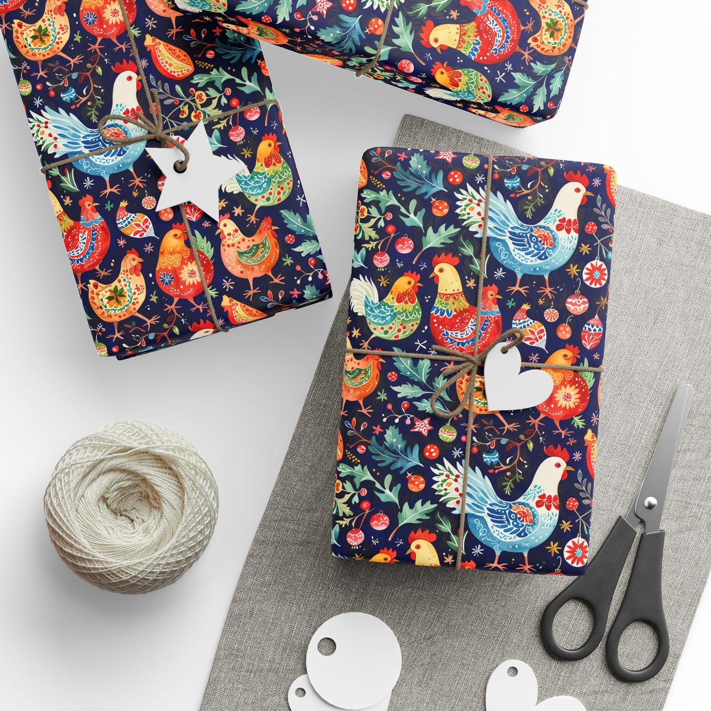 Vibrant Wrapping Paper Roll - Whimsical Chicken Design