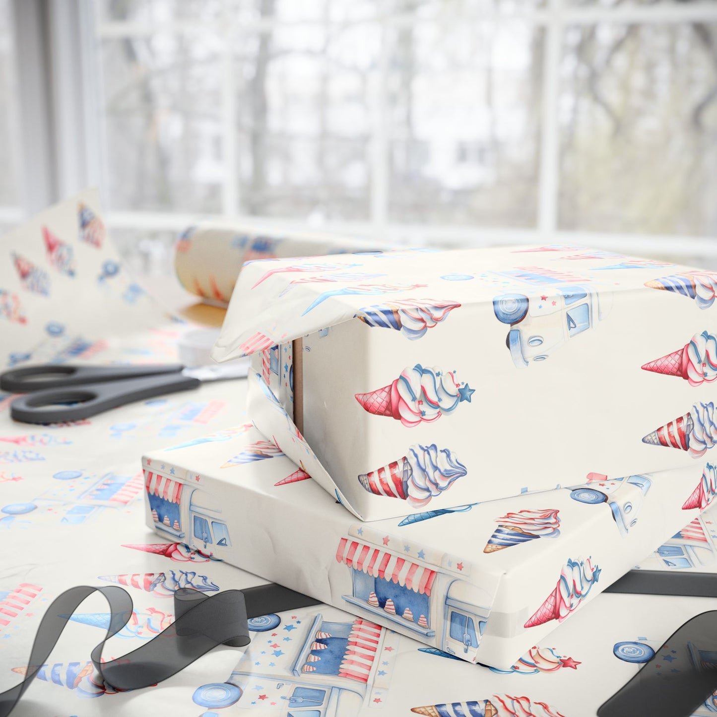 Vintage Ice Cream 4th of July Truck Wrapping Paper