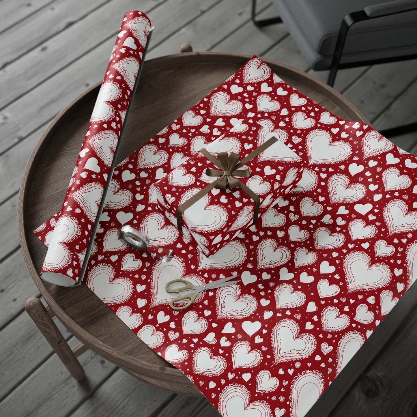 Romantic White and Red Heart Wrapping Papers