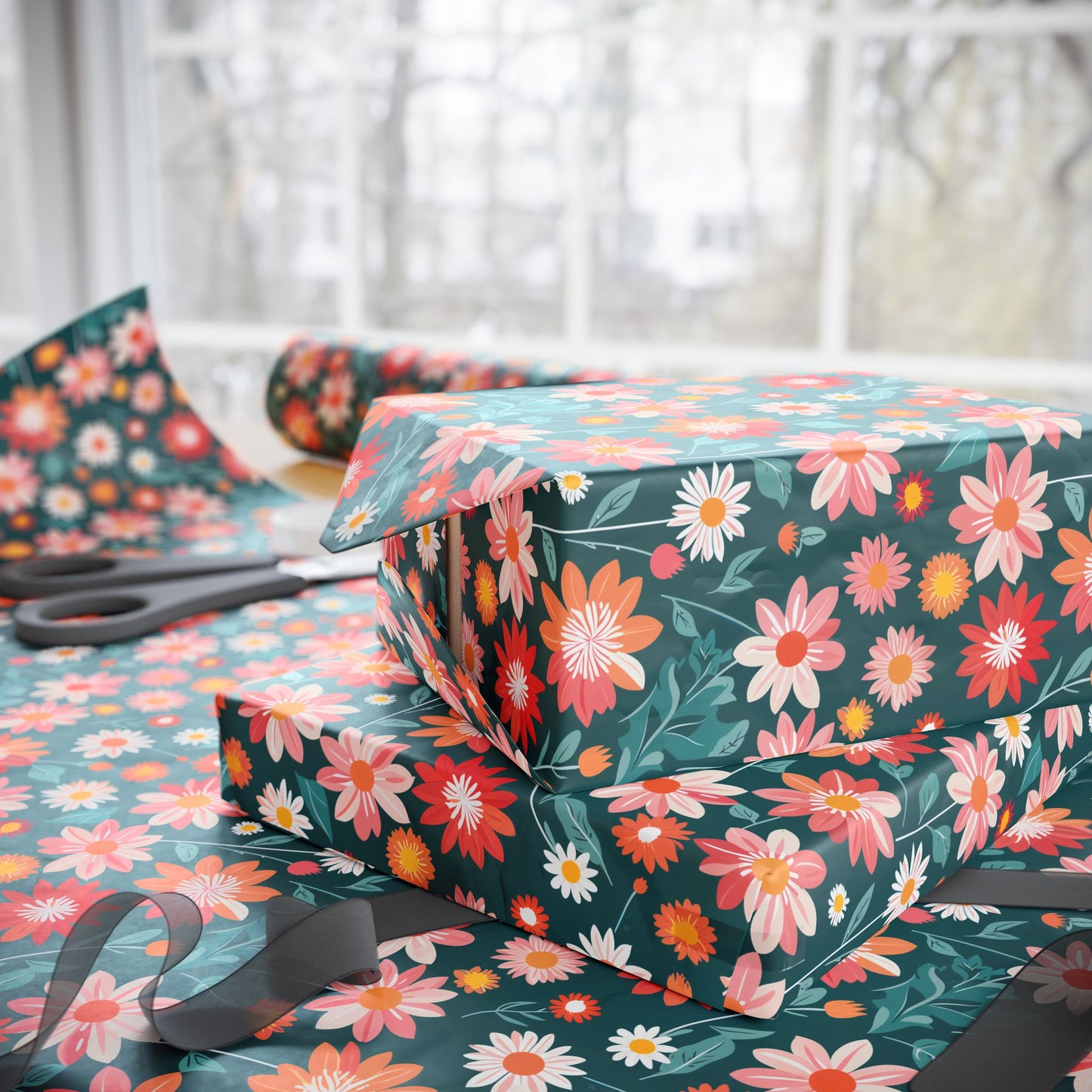 Pink & Peach Floral Wrapping Paper Roll