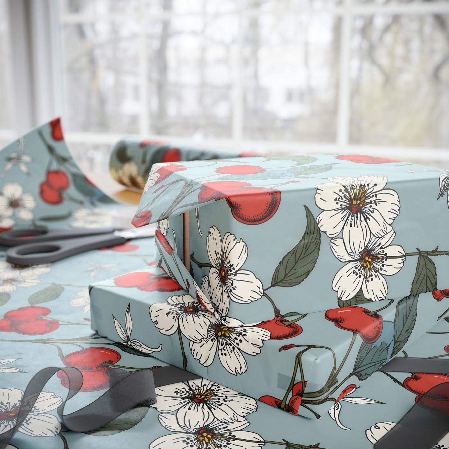Chic Vintage Gift Wrapping Papers with Cherry Blossoms