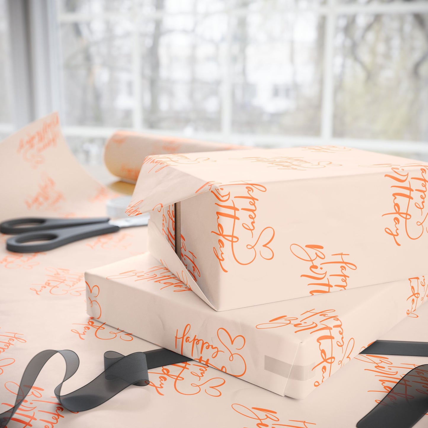 Chic Orange Happy Birthday Wrapping Paper
