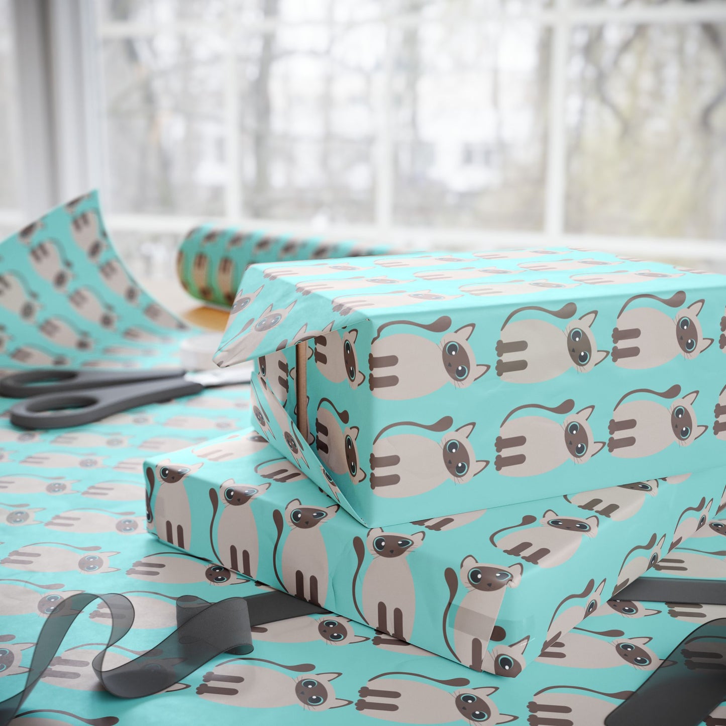 Siamese Cat Wrapping Paper – Elegant Blue Background for Cat Lovers