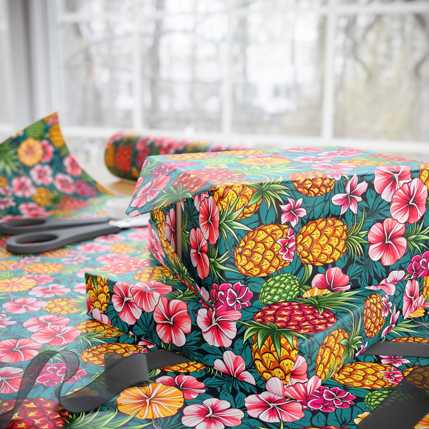 Wrapping Paper - Tropic Treat Pineapple Floral Hawaiian Gift Wrap