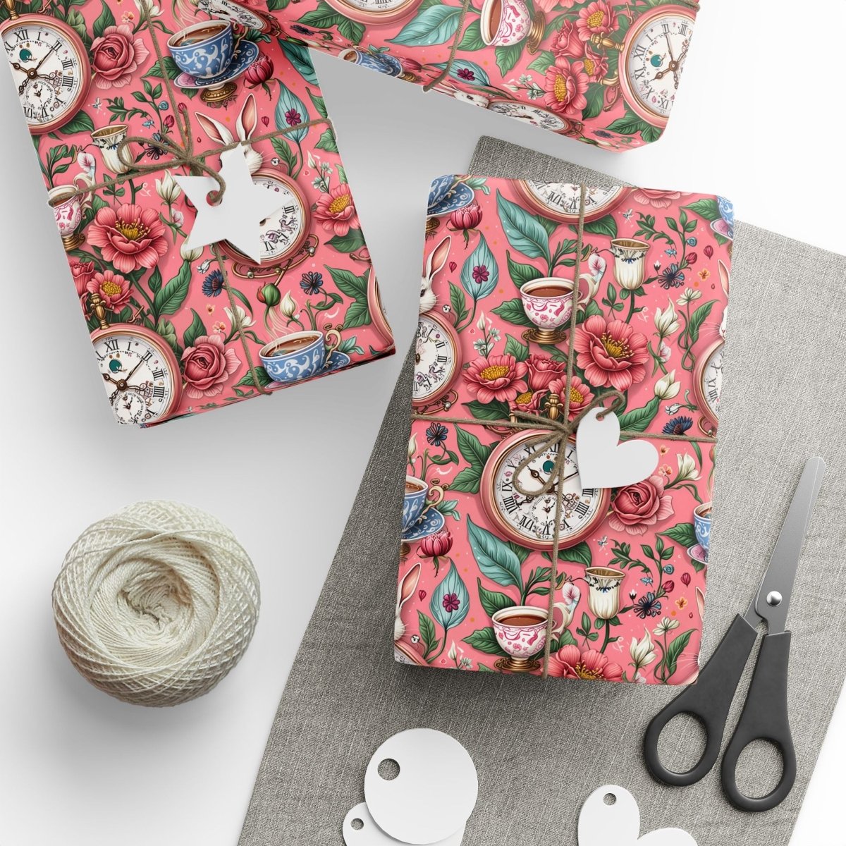 Tea Time Tumbles – Wonderland Clock & Cup Wrapping Paper