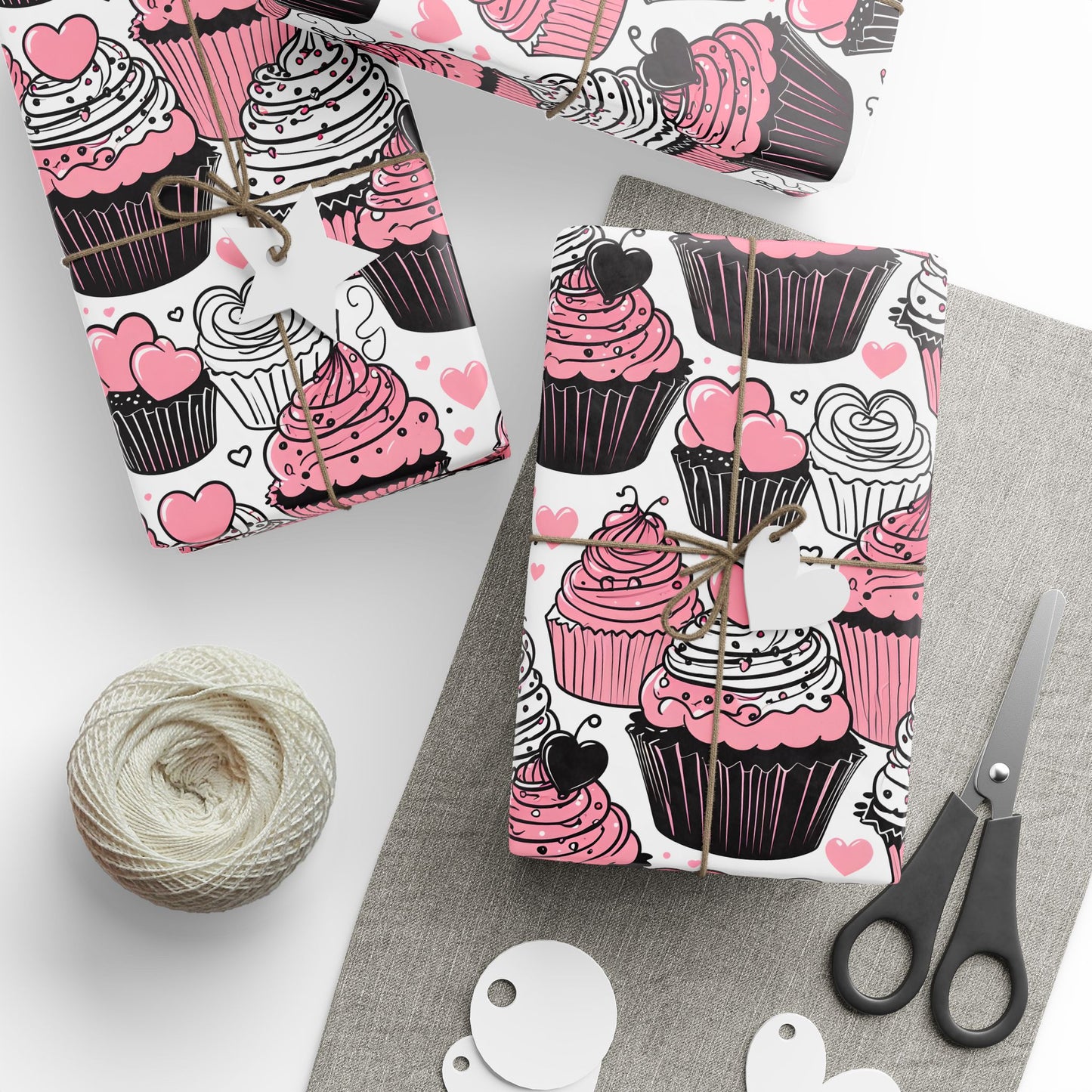 Whimsical Black, Pink, and White Dessert Pattern Wrapping Paper