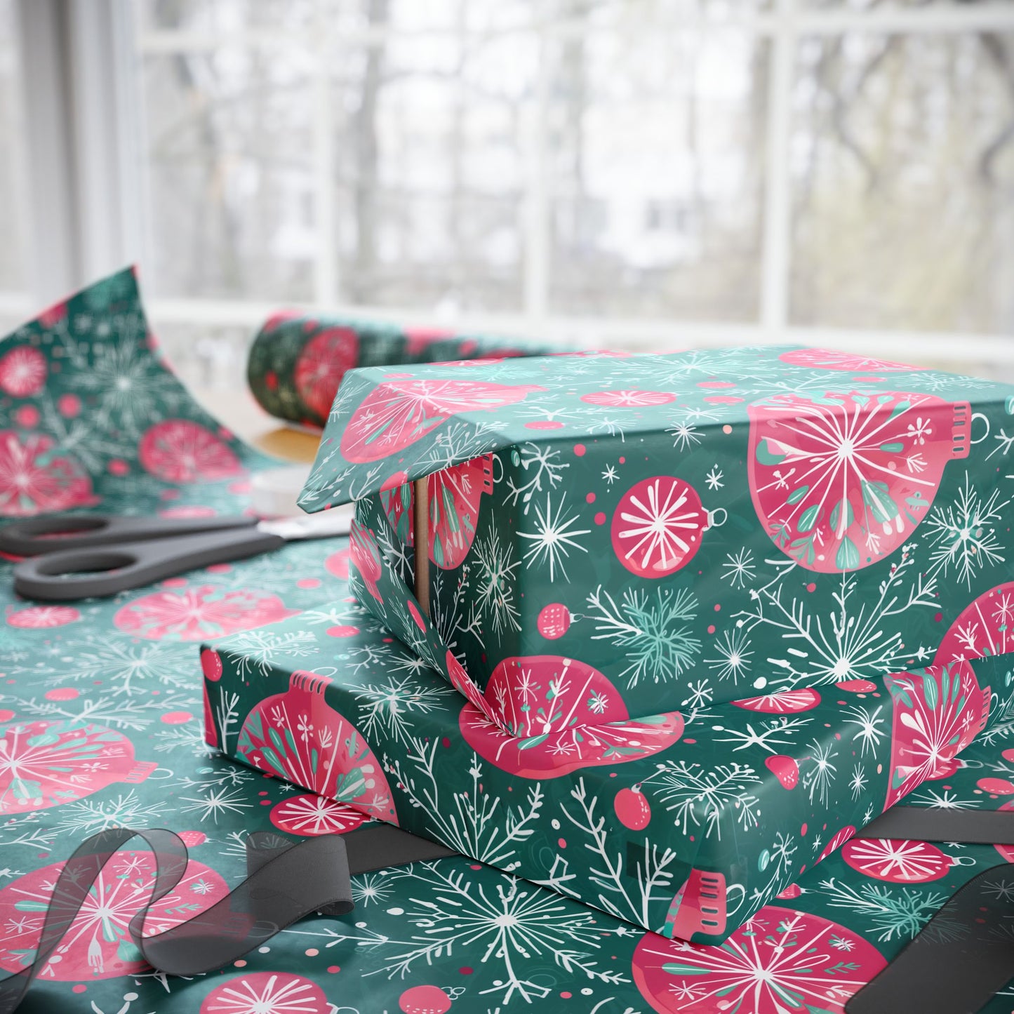 Bauble Bounce & Mistletoe Pop – Retro Holiday Ornament Wrapping Paper
