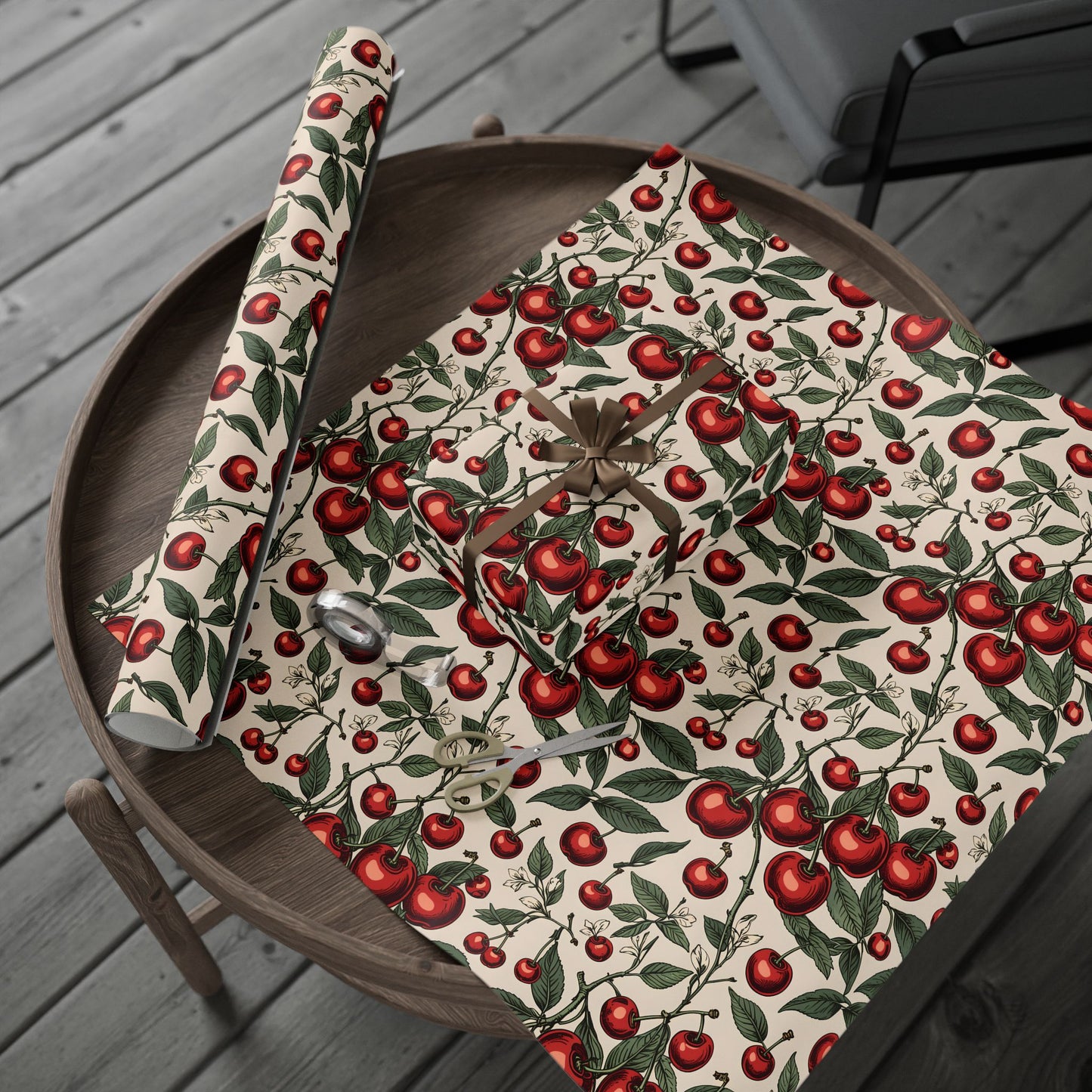 Elegant Cream Background with Cherry Delight Wrapping Paper