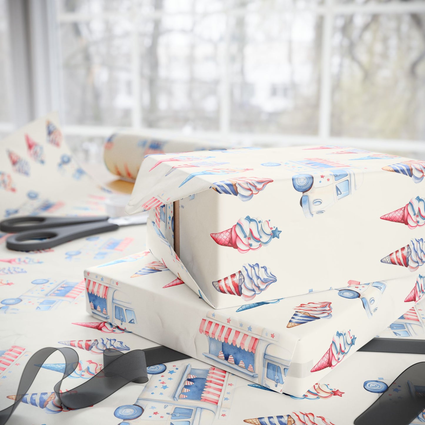 Vintage Ice Cream 4th of July Truck Wrapping Paper