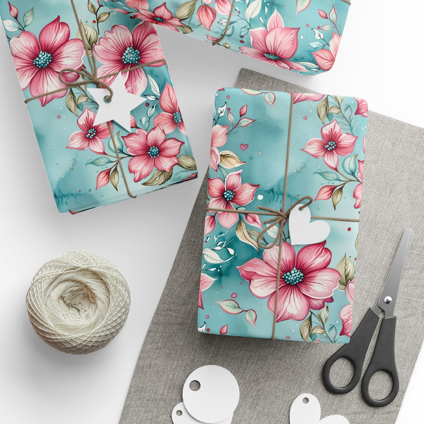 Aqua and Pink Watercolor Flowers