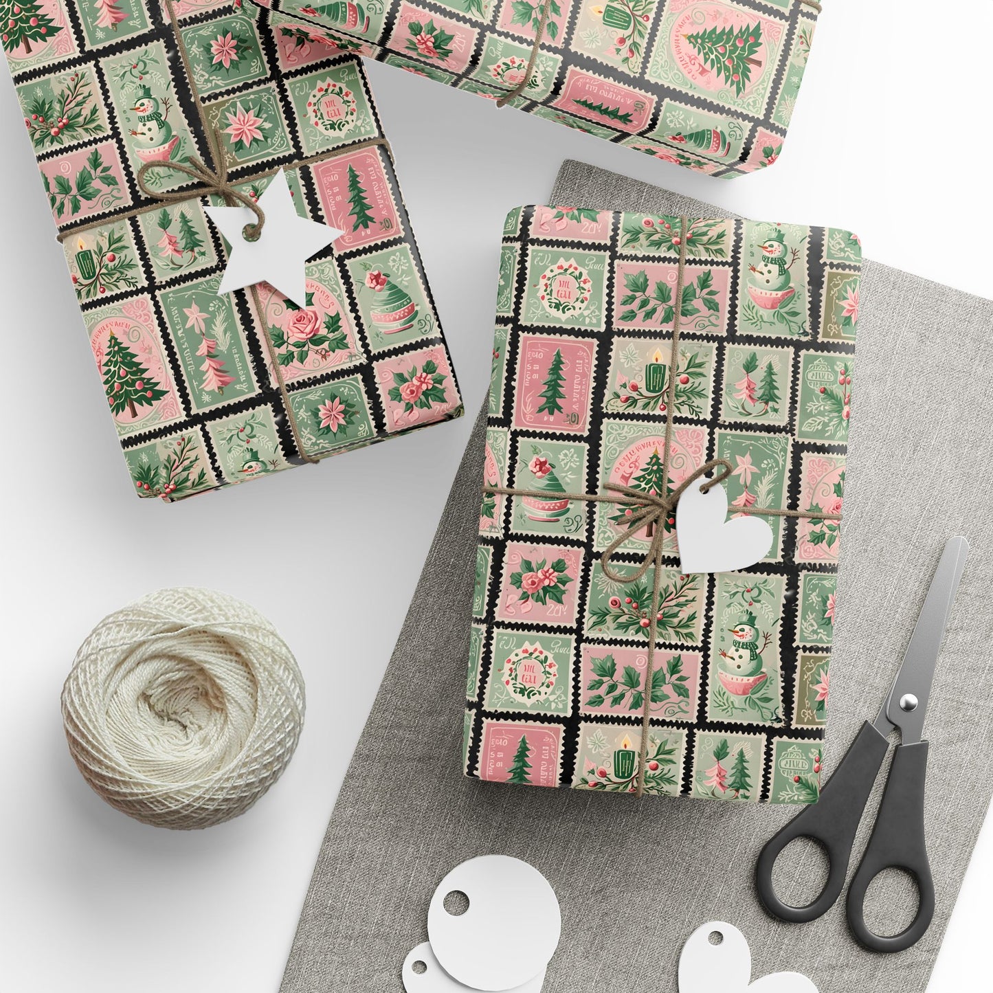 Mint to Be – Retro Holiday Stamp Wrapping Paper