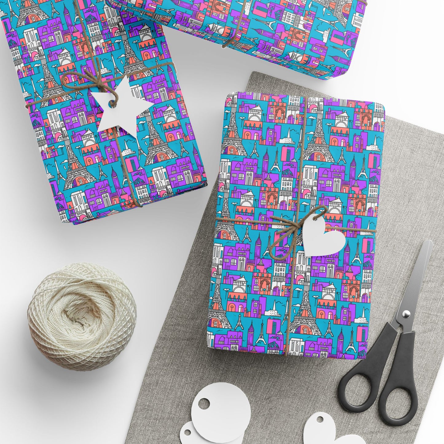 Wrapping Papers - Colorful Blue & Purple Abstract Cityscape