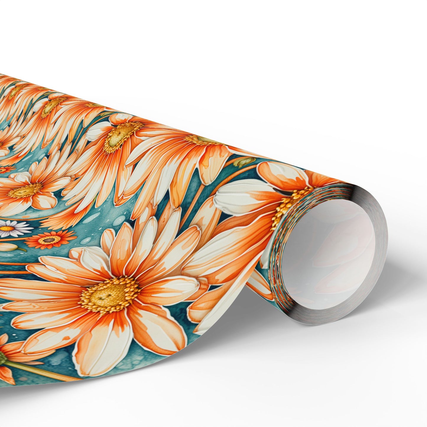 Vibrant Orange Floral Wrapping Paper