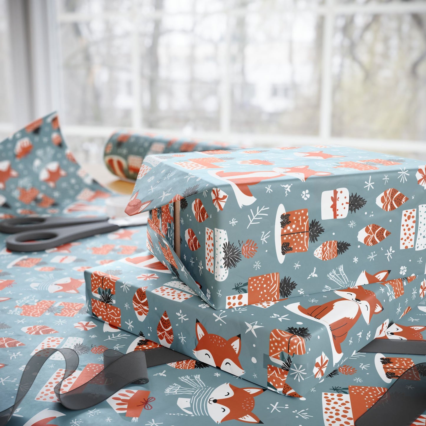 Foxes & Firsprigs – Cozy Critters Holiday Wrapping Paper
