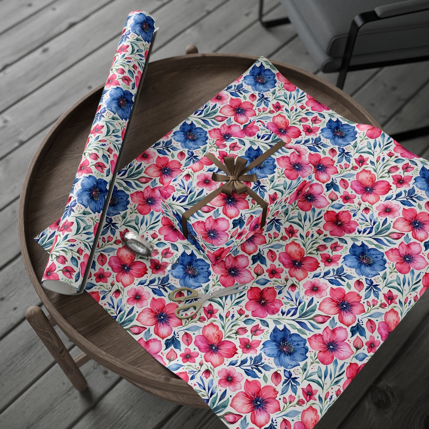 Pink and Blue Watercolor Flowers