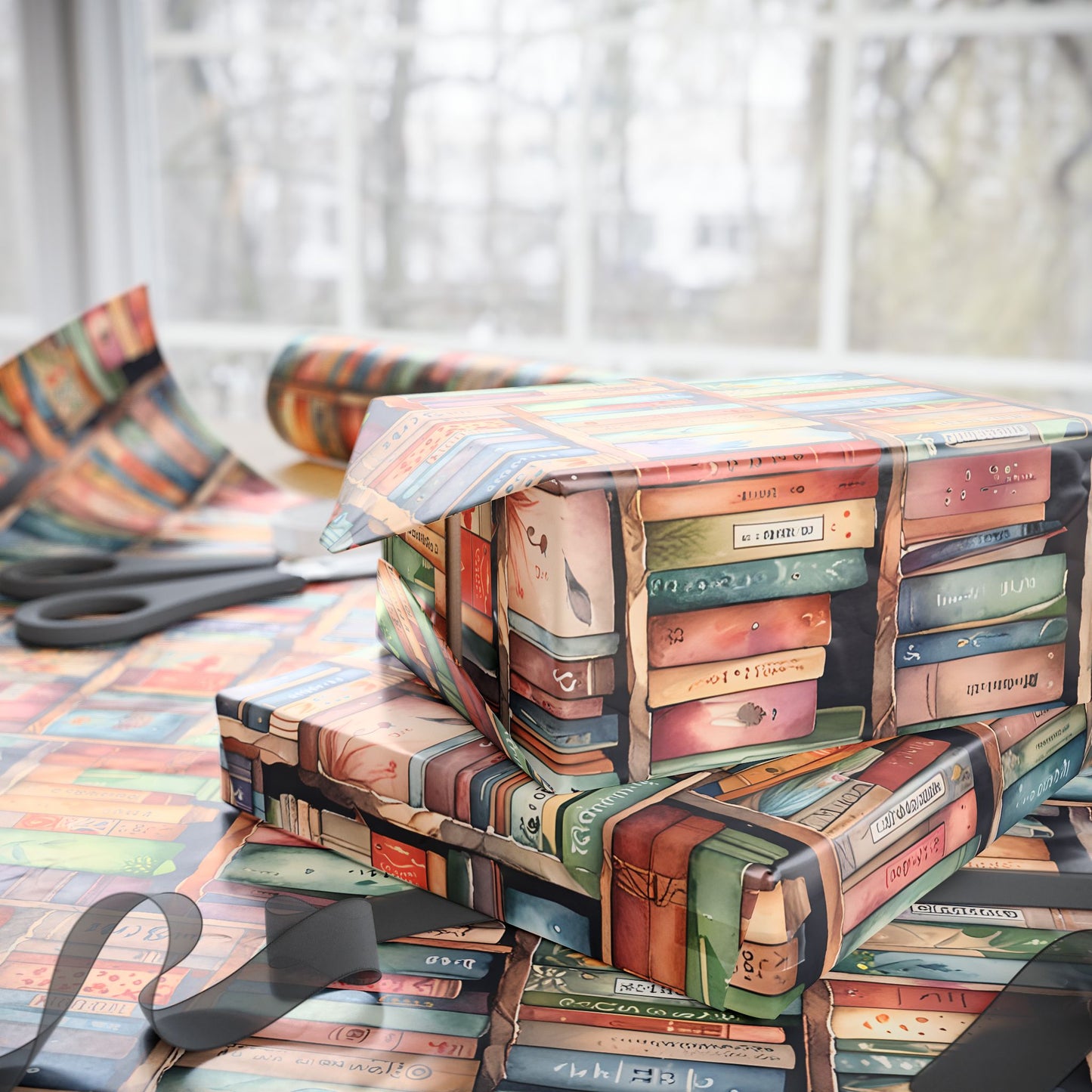 Shelf - Care – Whimsical Library Bookshelf Wrapping Paper