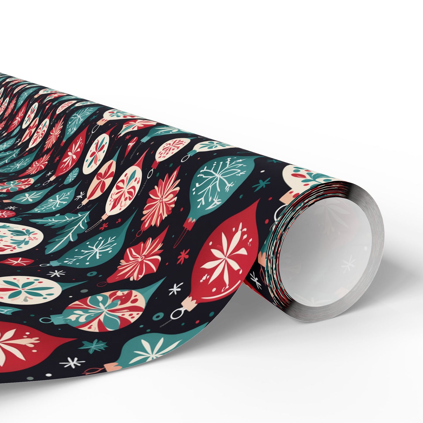 Colorful Aqua and Red Ornaments Wrapping Paper