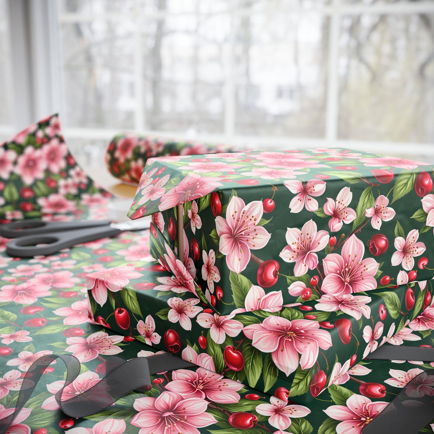 Wrapping Paper: Pink Cherry Floral Design