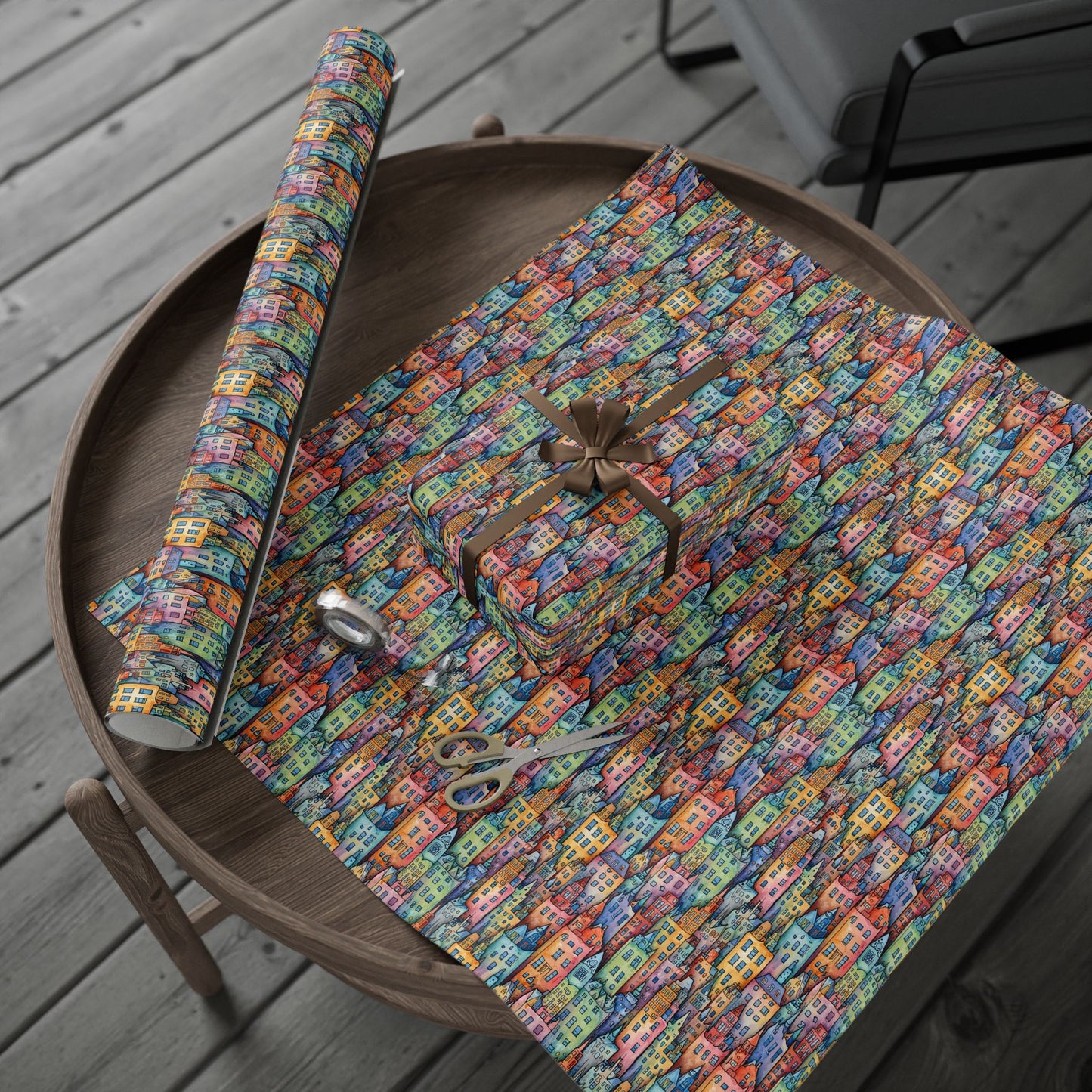 Colorful Pastel Cityscape Wrapping Paper