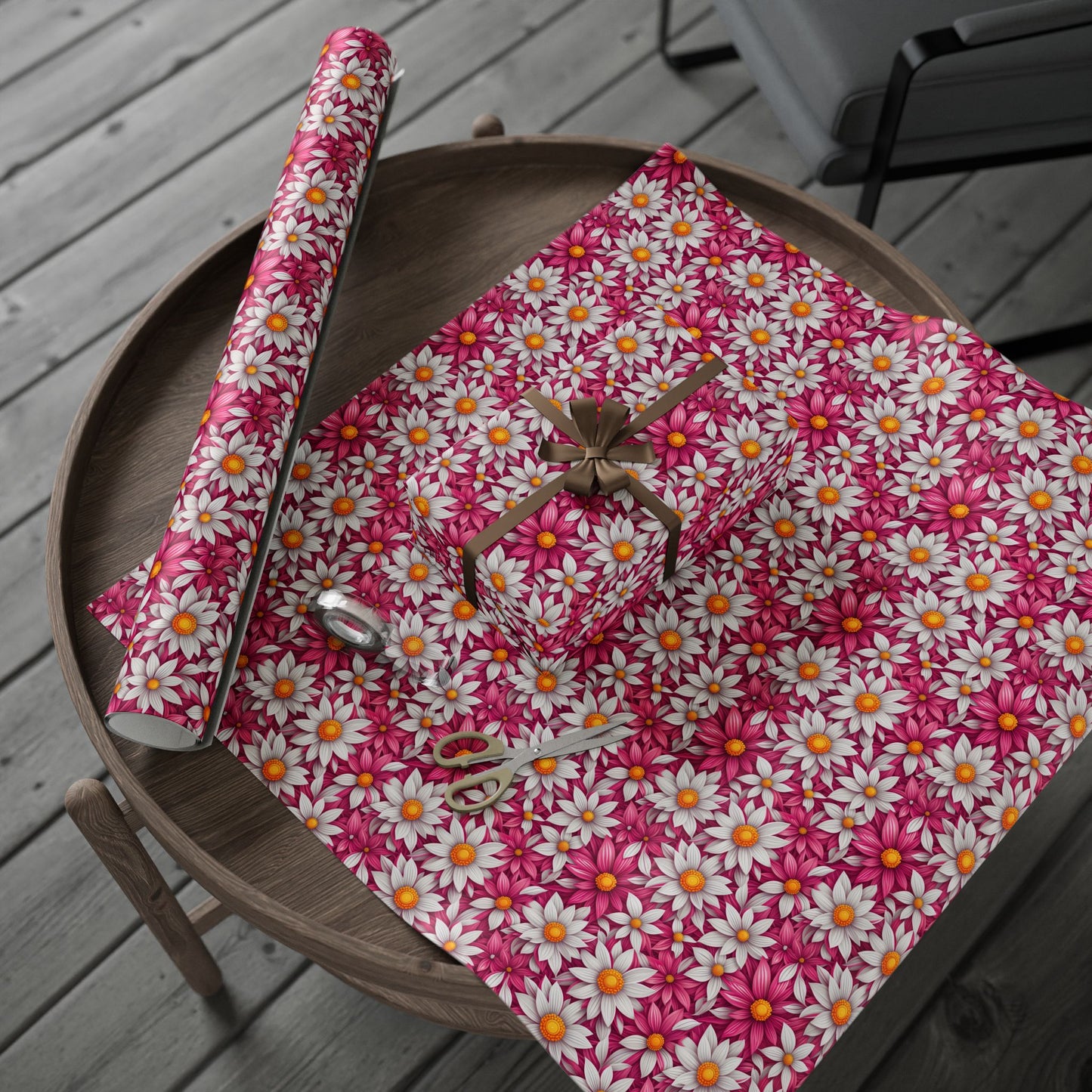 Pink & White Daisy Floral Gift Wrap Paper