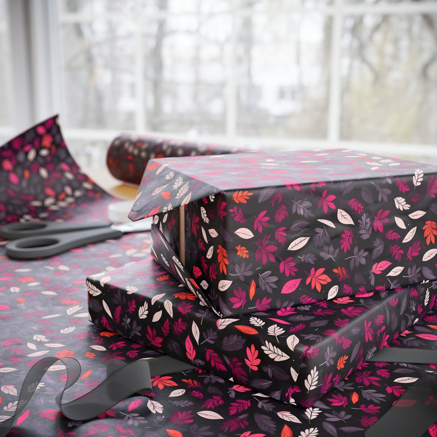 Colorful Pink Leaf Wrapping Paper