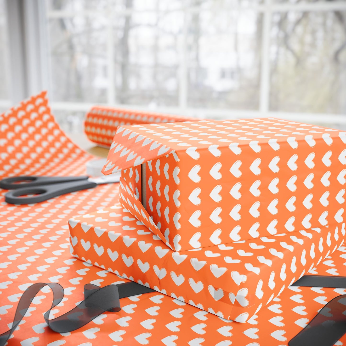 Orange Cheerful Heart Pattern Wrapping Paper