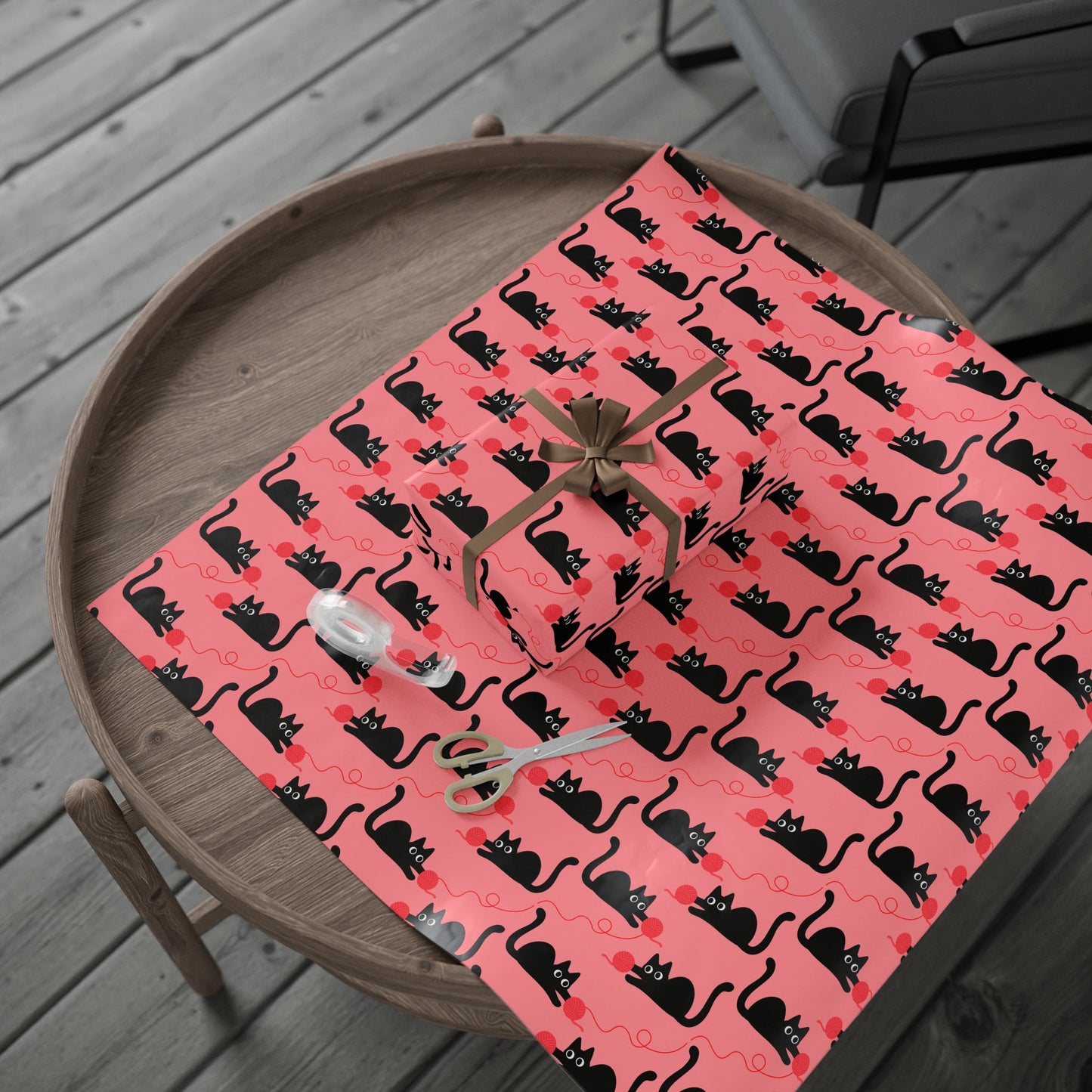 Pink Cat Wrapping Paper – Playful Black Kitty Design for Every Occasion