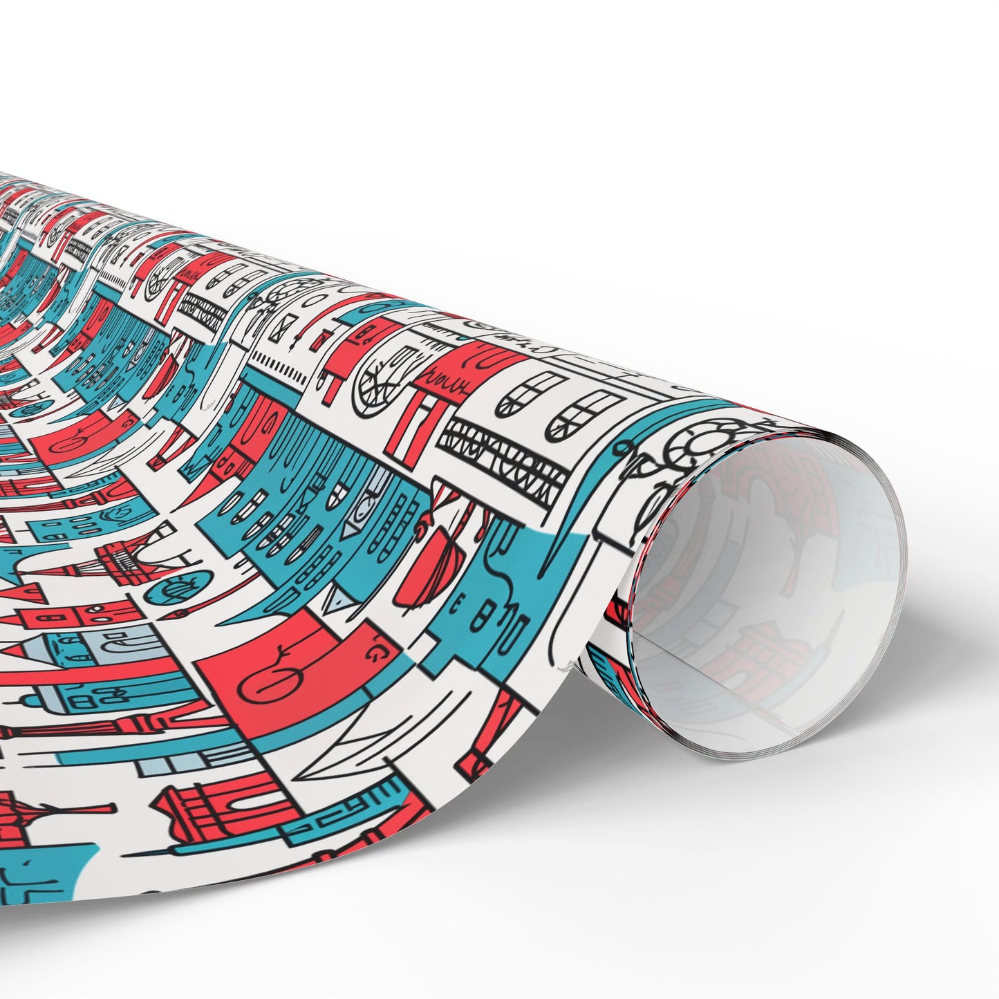 Wrapping Papers: Colorful Blue & Red Abstract Cityscape