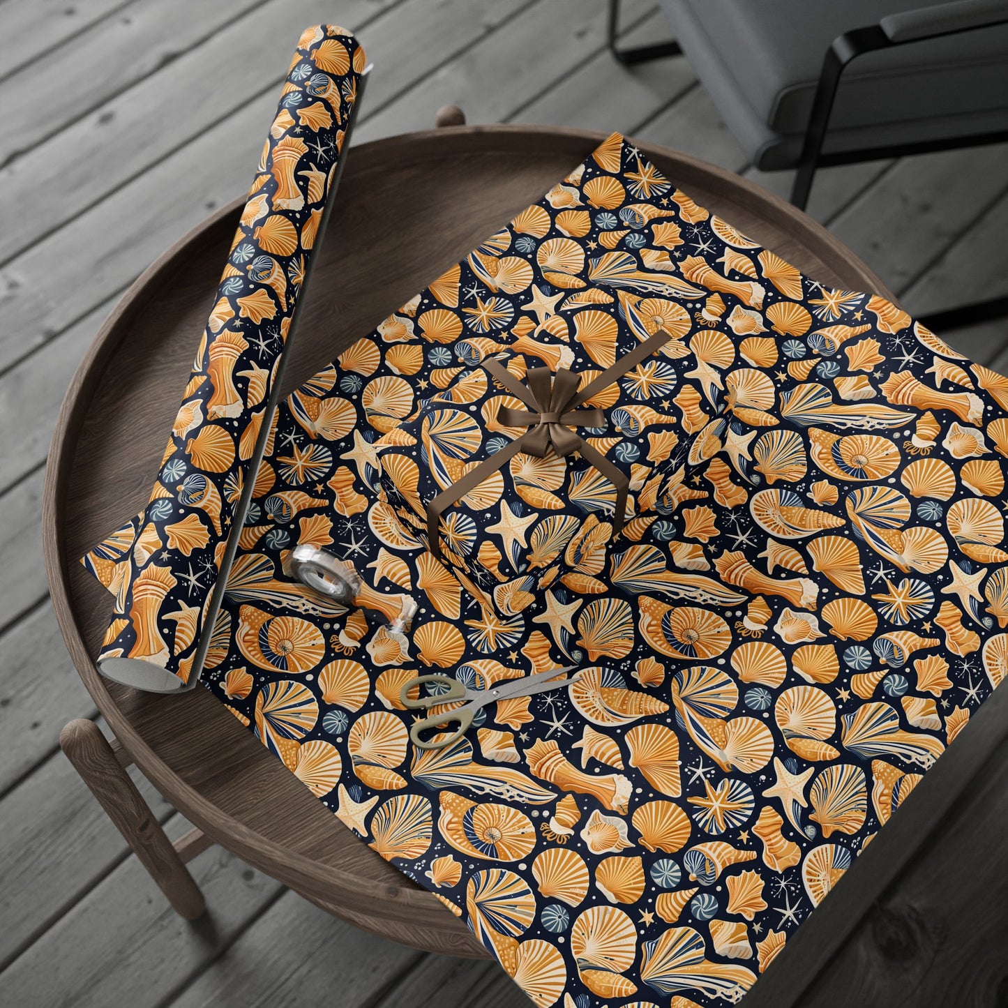 Seashell - Inspired Navy and Yellow Gift Wrap