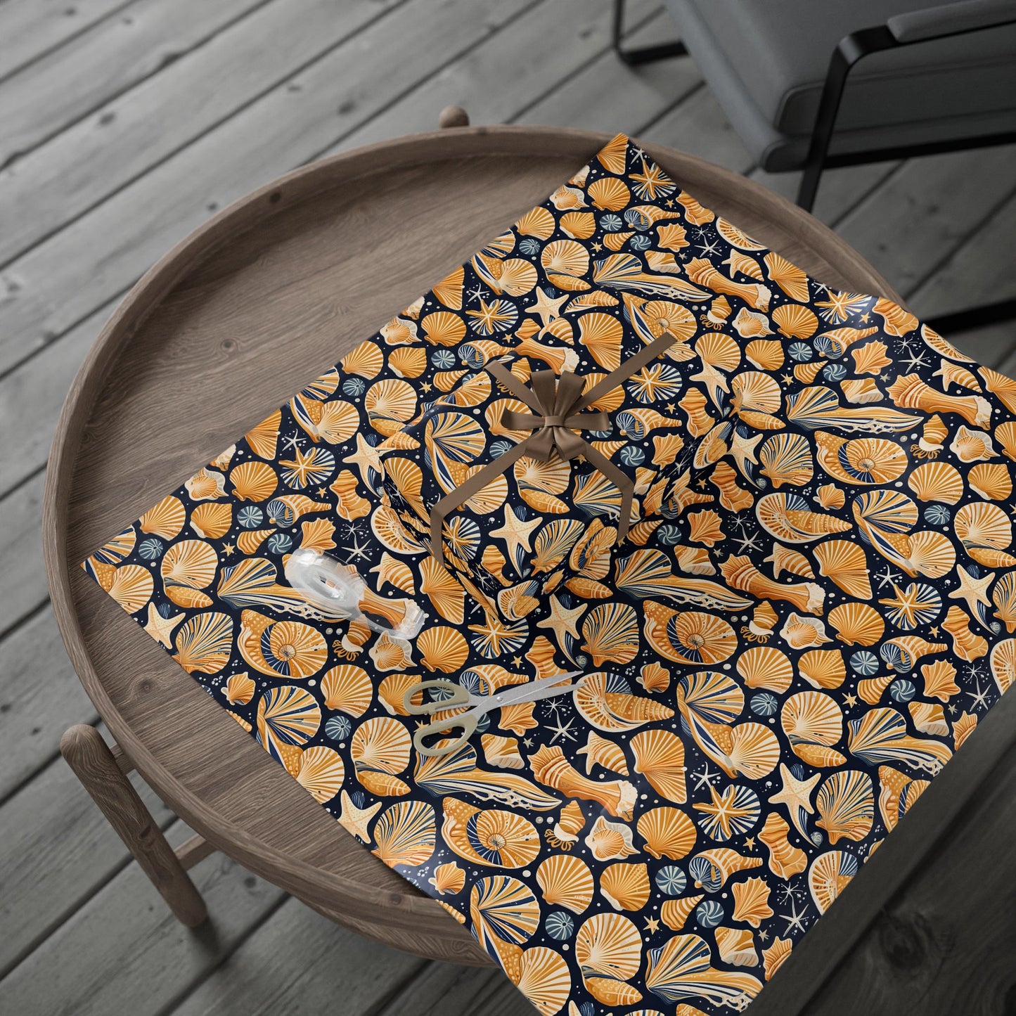 Seashell - Inspired Navy and Yellow Gift Wrap