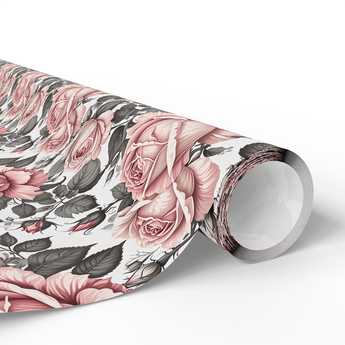 Rose Whispers – Soft Floral Gift Wrap in Pink & Grey