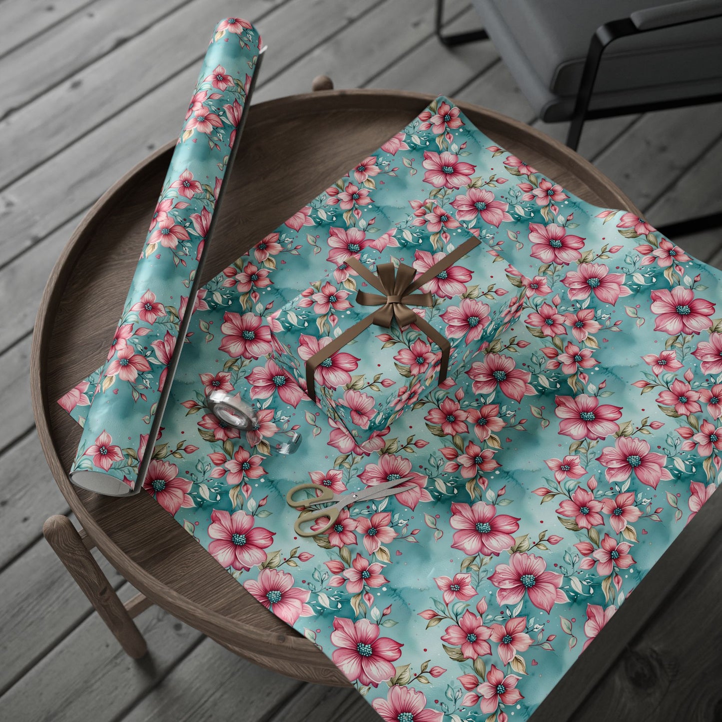 Aqua and Pink Watercolor Flowers