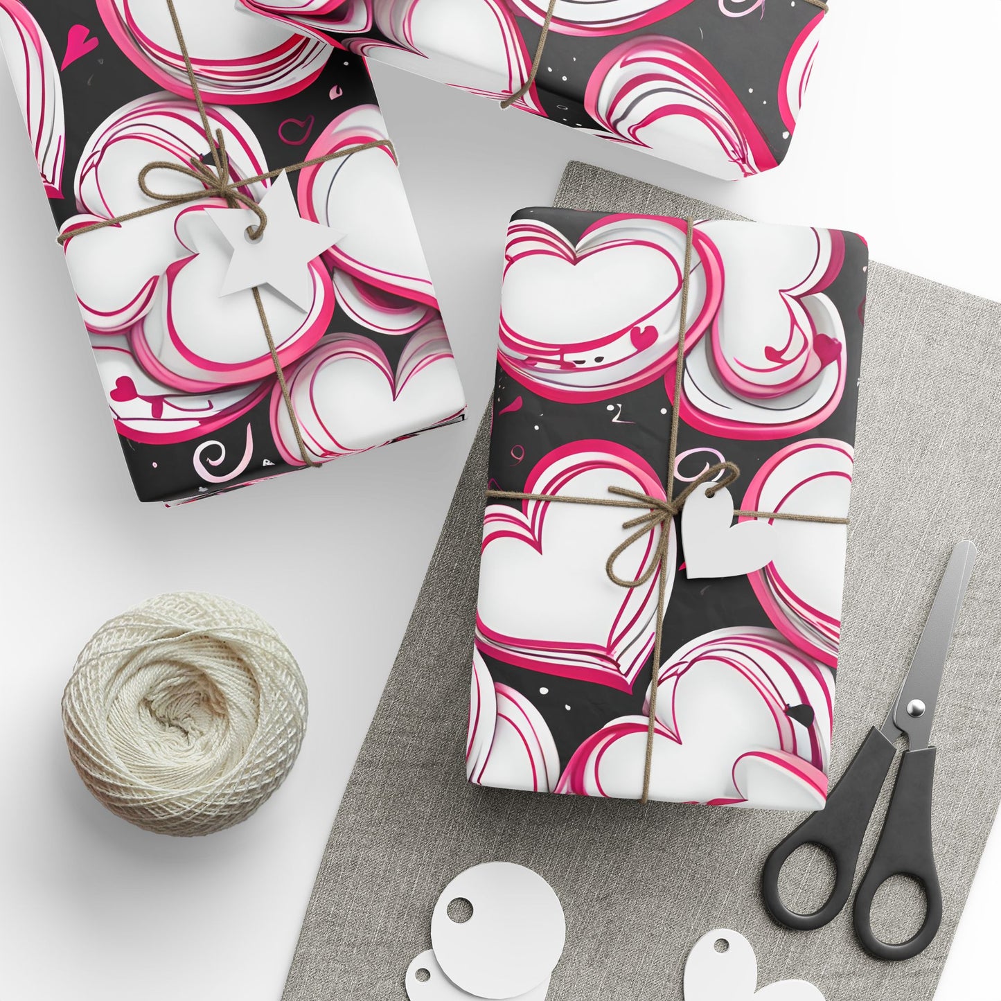 Elegant Pink, White and Black Heart Design Gift Wrap